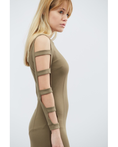 Сукня футляр з розрізами на рукавах 32319, Колір: Хакі, Розмір: XS, зображення 3