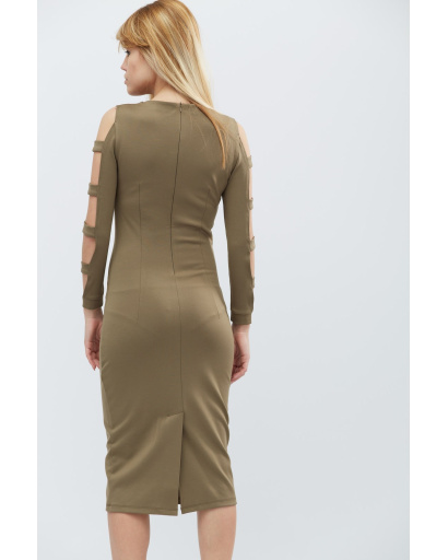 Сукня футляр з розрізами на рукавах 32319, Колір: Хакі, Розмір: XS, зображення 4