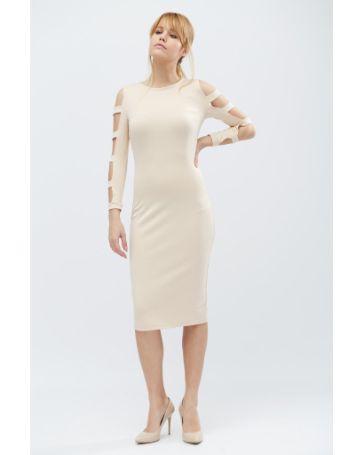 Сукня футляр з розрізами на рукавах 32321, Колір: Бежевий, Розмір: XS, зображення 2