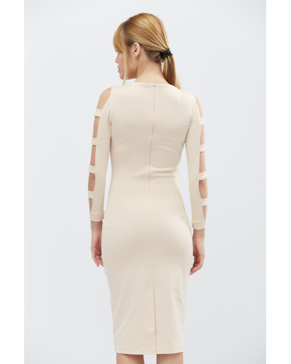Сукня футляр з розрізами на рукавах 32321, Колір: Бежевий, Розмір: XS, зображення 5