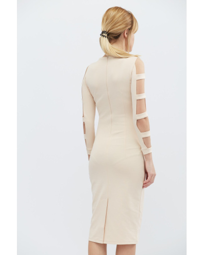 Сукня футляр з розрізами на рукавах 32321, Колір: Бежевий, Розмір: XS, зображення 6