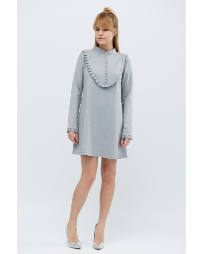 Свободное серое платье с длинным рукавом и рюшами 32323, Цвет: Серый, Размер: XS, изображение 2