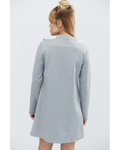 Свободное серое платье с длинным рукавом и рюшами 32323, Цвет: Серый, Размер: XS, изображение 4