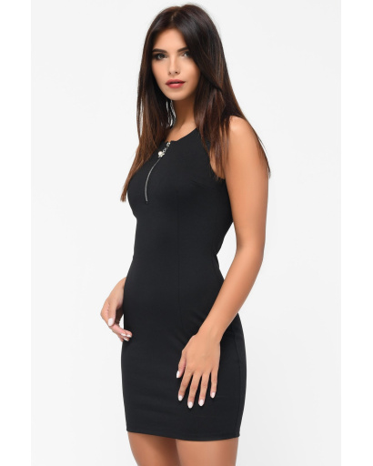 Сукня-футляр з вирізом на блискавці кольору чорний 34092, Колір: Чорний, Розмір: L, зображення 2