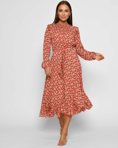 Елегантна літня сукня в квіточку 51785, Колір: Червоний, Розмір: XS, зображення 3