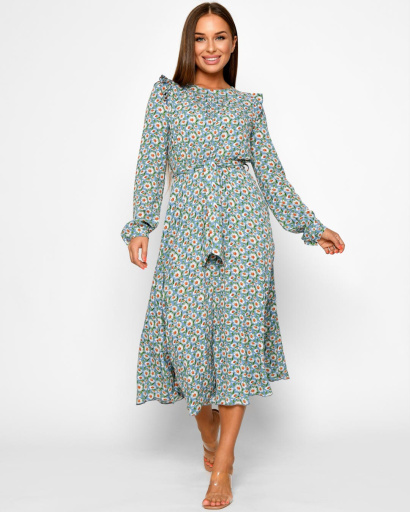 Елегантна літня сукня в квіточку 51786, Колір: Блакитний, Розмір: XS, зображення 2