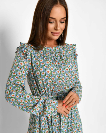 Елегантна літня сукня в квіточку 51786, Колір: Блакитний, Розмір: XS, зображення 3