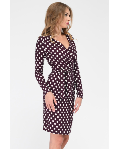 Демісезонна сукня на запАх з малюнком в горох 34156, Колір: Бордовий, Розмір: XS, зображення 2