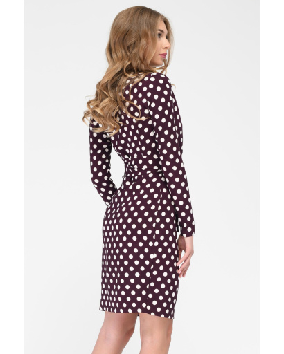 Демісезонна сукня на запАх з малюнком в горох 34156, Колір: Бордовий, Розмір: XS, зображення 3