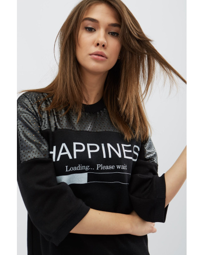 Сукня oversize зі вставками з еко шкіри та написом 31951, Колір: Чорний, Розмір: L, зображення 3