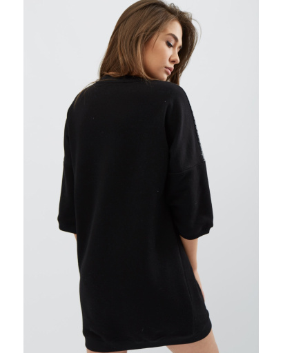 Сукня oversize зі вставками з еко шкіри та написом 31951, Колір: Чорний, Розмір: L, зображення 4