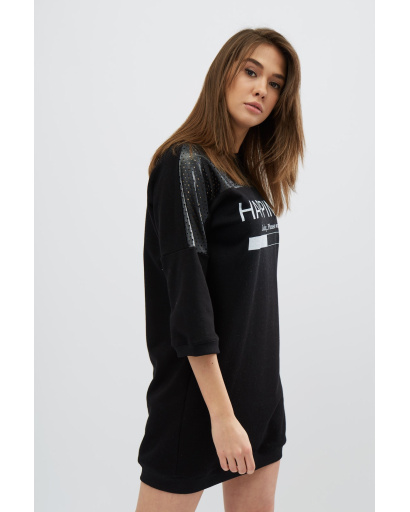 Сукня oversize зі вставками з еко шкіри та написом 31951, Колір: Чорний, Розмір: L, зображення 6