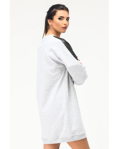 Сукня oversize зі вставками з еко шкіри та написом 31953, Колір: Св. Сірий, Розмір: XS, зображення 4
