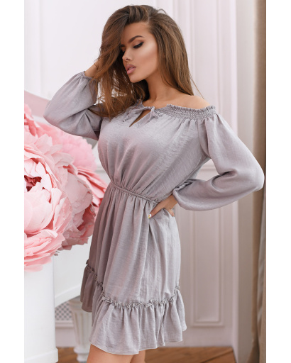 Сіра сукня бебі-долл з відкритими плечима і воланом 33026, Колір: Сірий, Розмір: S, зображення 3