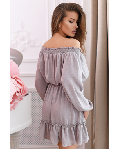 Сіра сукня бебі-долл з відкритими плечима і воланом 33026, Колір: Сірий, Розмір: S, зображення 4