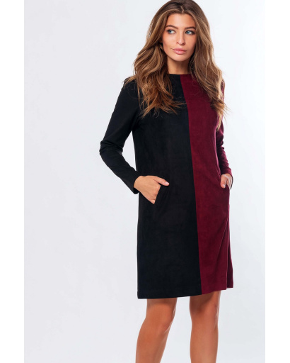 Двухцветное замшевое платье с карманами цвета чёрный-марсала 34701, Цвет: Бургунди, Размер: XS, изображение 2
