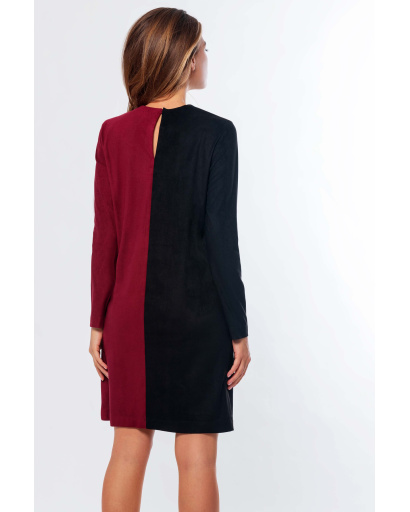 Двухцветное замшевое платье с карманами цвета чёрный-марсала 34701, Цвет: Бургунди, Размер: XS, изображение 3