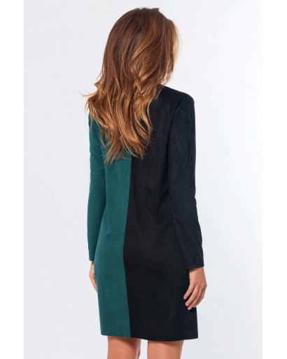 Двухцветное замшевое платье с карманами цвета чёрный-изумруд 34702, Цвет: Мультиколор, Размер: XS, изображение 2