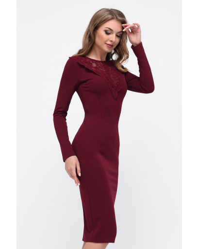 Стильное обтягивающее платье с гипюровыми вставками 34704, Цвет: Бургунди, Размер: XS, изображение 2