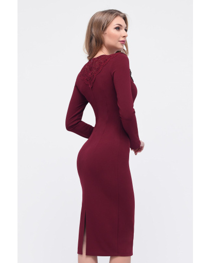 Стильное обтягивающее платье с гипюровыми вставками 34704, Цвет: Бургунди, Размер: XS, изображение 3