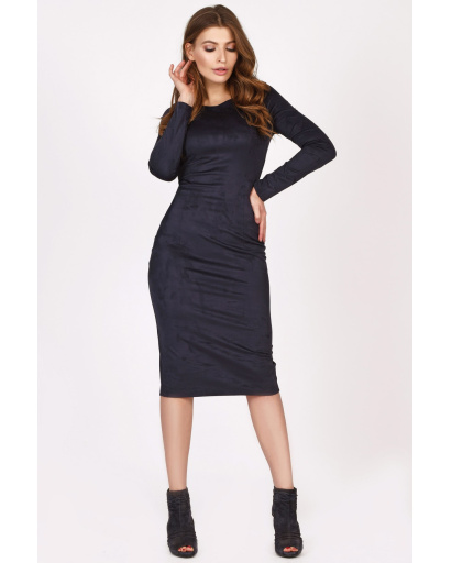 Замшева міді-сукня облягаючого крою колір синій 34994, Колір: Синій, Розмір: M, зображення 4