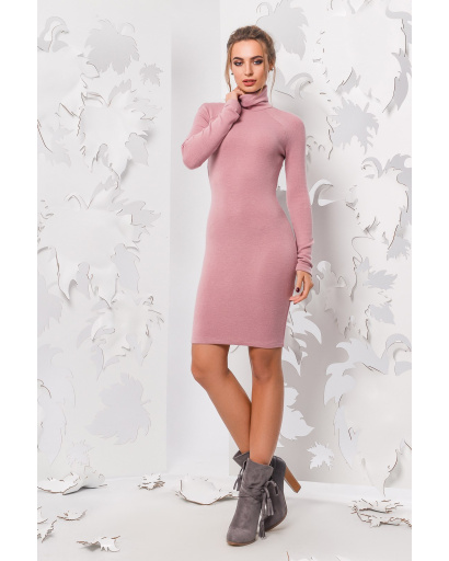 Мини платье с высоким воротником розового цвета 28682, Цвет: Светло-розовый, Размер: S, изображение 2