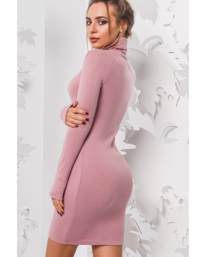 Мини платье с высоким воротником розового цвета 28682, Цвет: Светло-розовый, Размер: S, изображение 3