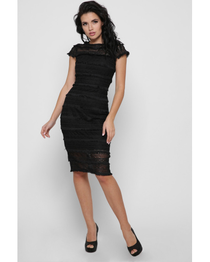 Черное праздничное платье с бахромой 36326, Цвет: Черный, Размер: XS, изображение 2