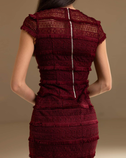 Святкова сукня з бахромою колір марсала 36327, Колір: Бургунді, Розмір: XS, зображення 10