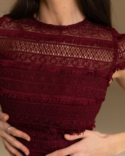 Святкова сукня з бахромою колір марсала 36327, Колір: Бургунді, Розмір: XS, зображення 12