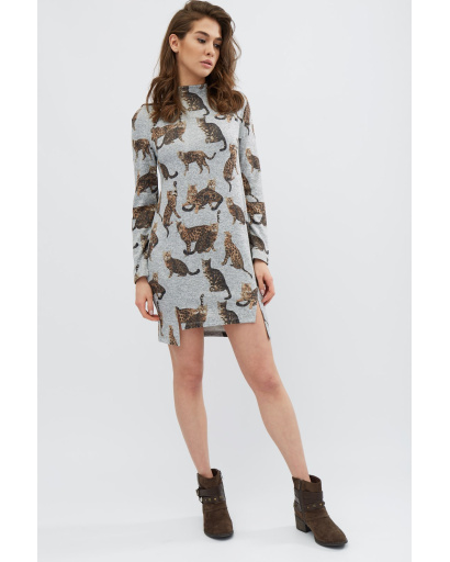 Платье с разрезами и рисунком котят 31923, Цвет: Серый, Размер: XS, изображение 2