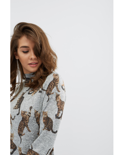 Платье с разрезами и рисунком котят 31923, Цвет: Серый, Размер: XS, изображение 3