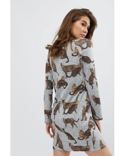 Платье с разрезами и рисунком котят 31923, Цвет: Серый, Размер: XS, изображение 4