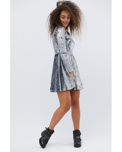 Велюрова сукня з довгим рукавом і розкльошеною спідницею 28418, Колір: Сірий, Розмір: M, зображення 3