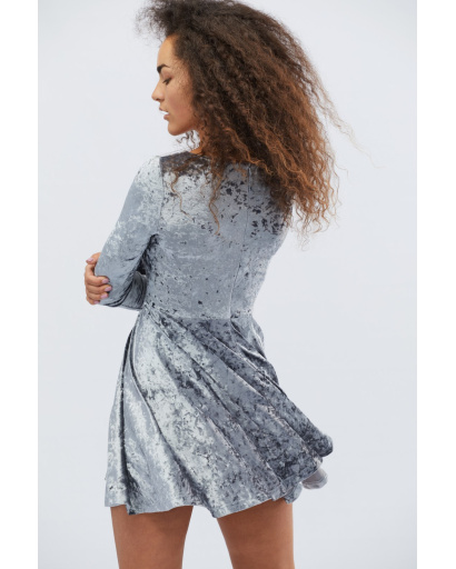 Велюрова сукня з довгим рукавом і розкльошеною спідницею 28418, Колір: Сірий, Розмір: M, зображення 4