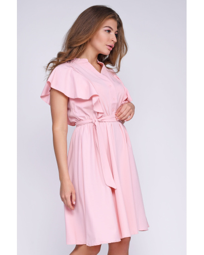Літня сукня з рюшами 35735, Колір: Пудровий, Розмір: XS, зображення 2