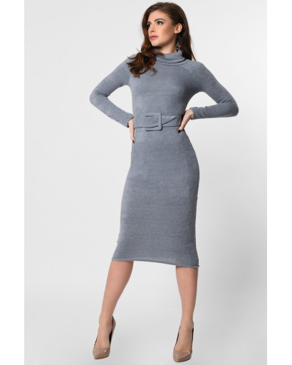 Длинное ангоровое платье с поясом 36353, Цвет: Джинс, Размер: M, изображение 2