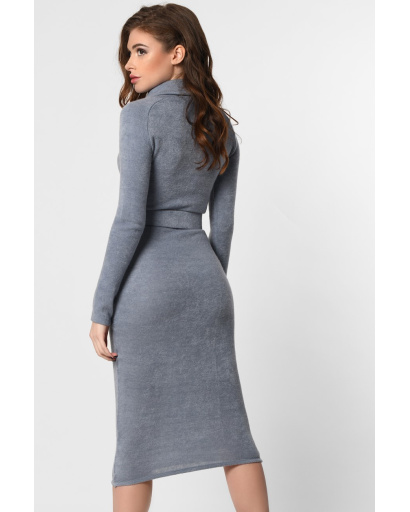 Длинное ангоровое платье с поясом 36353, Цвет: Джинс, Размер: M, изображение 3