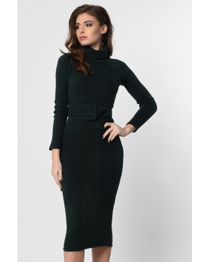 Довга ангорова сукня з поясом 36354, Колір: Смарагдовий, Розмір: XS, зображення 2