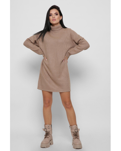 Свободное бежевое платье-джемпер с воротником 36359, Цвет: Бежевый, Размер: XS, изображение 2