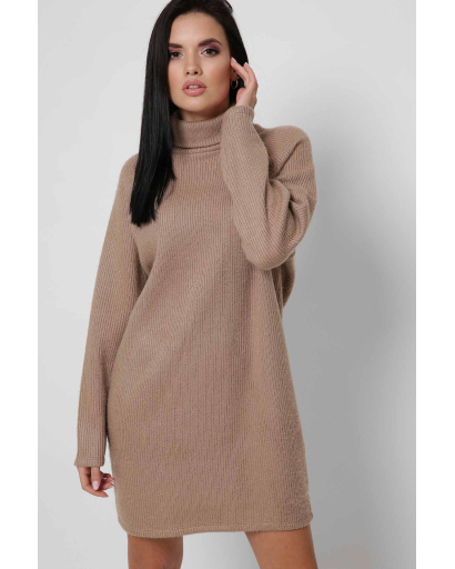 Свободное бежевое платье-джемпер с воротником 36359, Цвет: Бежевый, Размер: XS, изображение 3