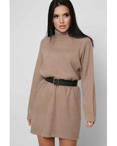 Свободное бежевое платье-джемпер с воротником 36359, Цвет: Бежевый, Размер: XS, изображение 4