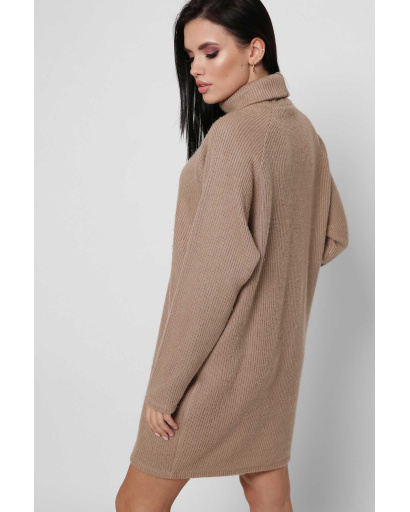 Свободное бежевое платье-джемпер с воротником 36359, Цвет: Бежевый, Размер: XS, изображение 5