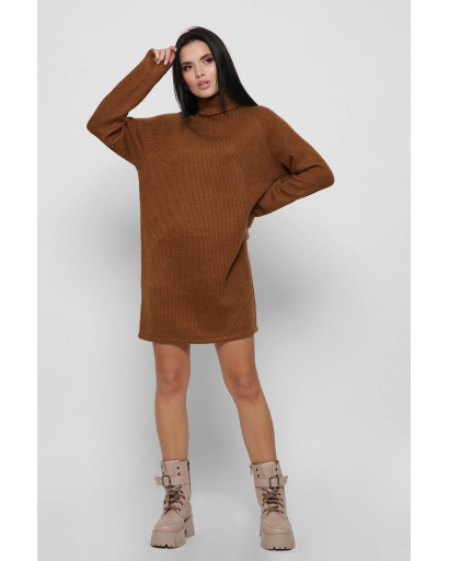 Вільна коричнева сукня-джемпер з коміром 36360, Колір: Коричневий, Розмір: XS, зображення 2