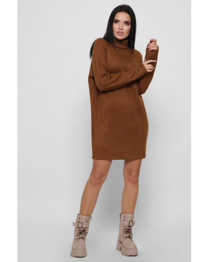 Вільна коричнева сукня-джемпер з коміром 36360, Колір: Коричневий, Розмір: XS, зображення 3