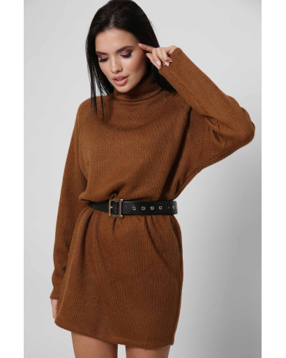 Вільна коричнева сукня-джемпер з коміром 36360, Колір: Коричневий, Розмір: XS, зображення 5