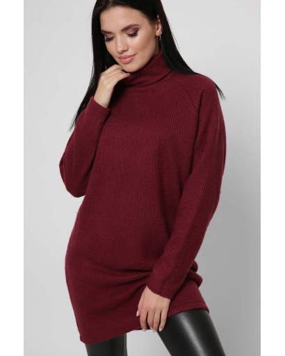 Вільна сукня-джемпер з коміром 36361, Колір: Бургунді, Розмір: L, зображення 3