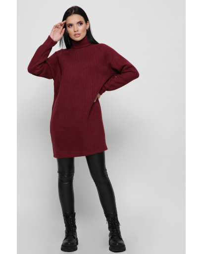 Вільна сукня-джемпер з коміром 36361, Колір: Бургунді, Розмір: L, зображення 4