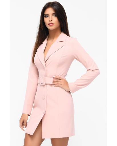 Рожева сукня-піджак із поясом 34120, Колір: Світло-рожевий, Розмір: XS, зображення 2