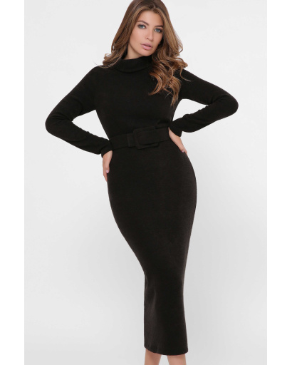 Длинное ангоровое платье с поясом 36230, Цвет: Черный, Размер: XS, изображение 2